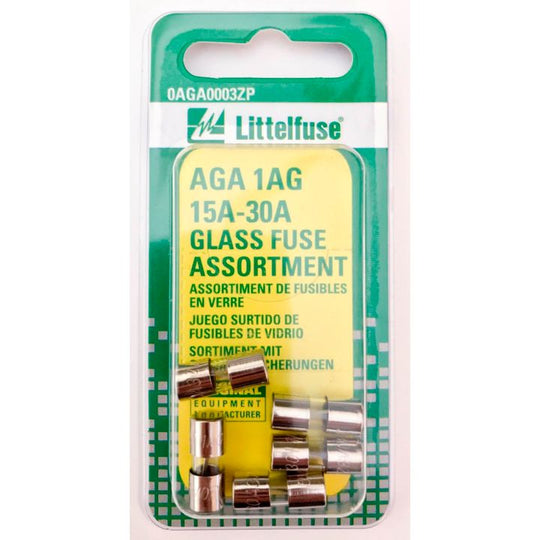 0201565 Littelfuse AGA 1AG 15A-30A Glass Fuse Assortment, 5-pk