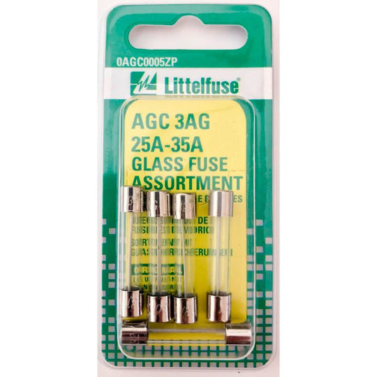 0201585 Littelfuse AGC 3AG 25A-35A Glass Fuse Assortment, 5-pk