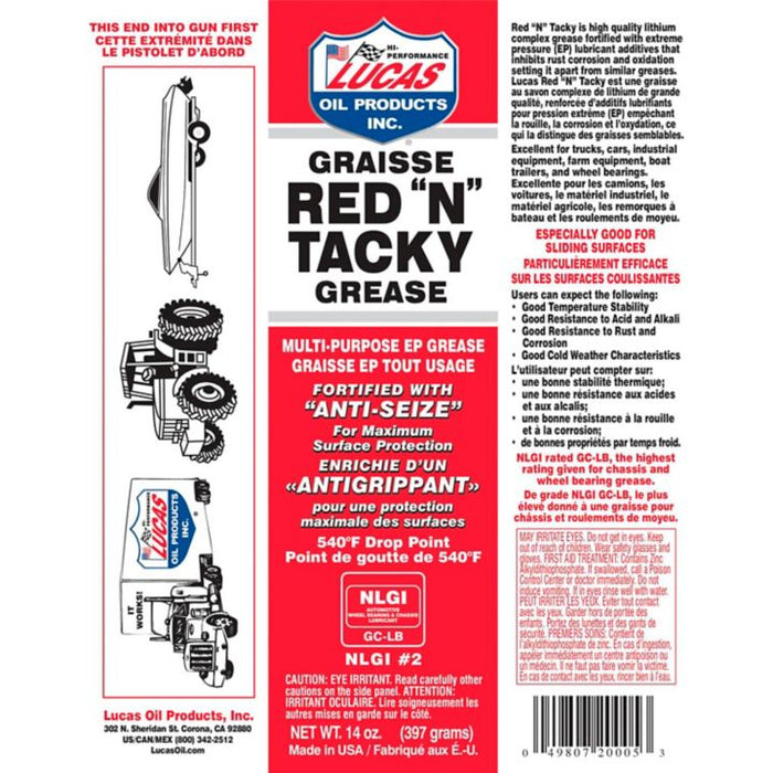 10005 Lucas Red & Tacky Grease Cartridge, 14-oz