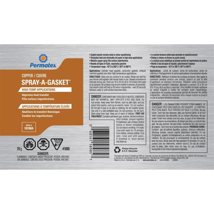 0382514 Permatex Copper Spray-A-Gasket High-Temp Sealant, 255-g